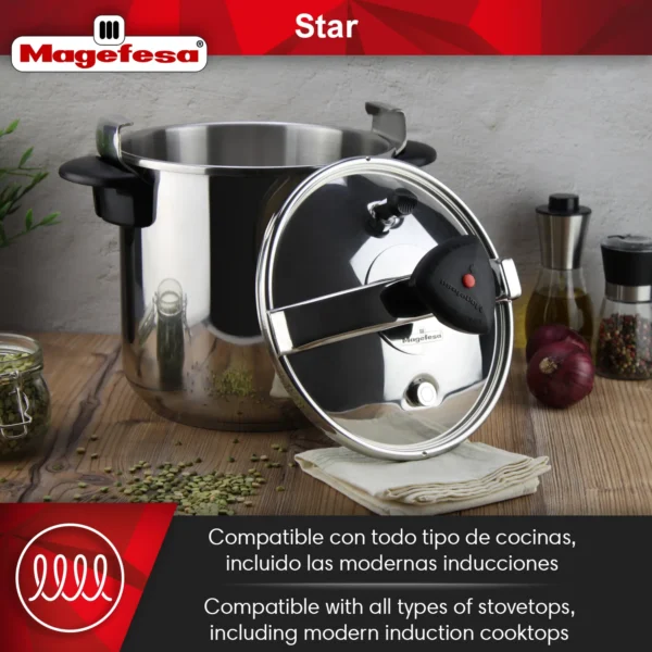 Magefesa Star Recta, olla a presión rápida, acero inoxidable 18/10, para todo tipo de cocinas, inducción - Imagen 4