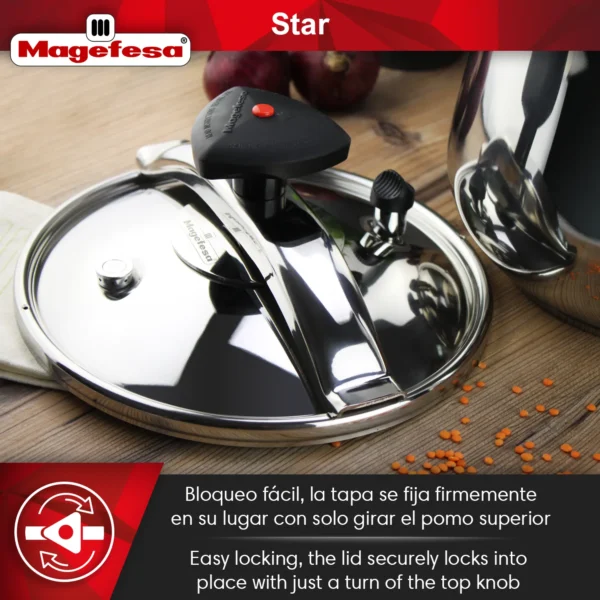 Magefesa Star Recta, olla a presión rápida, acero inoxidable 18/10, para todo tipo de cocinas, inducción - Imagen 5