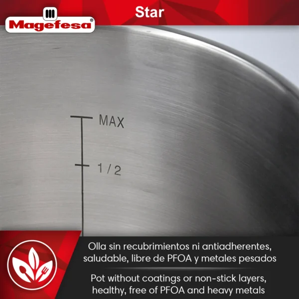 Magefesa Star Recta, olla a presión rápida, acero inoxidable 18/10, para todo tipo de cocinas, inducción - Imagen 6