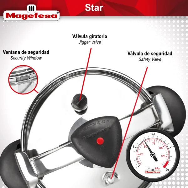 Magefesa Star Recta, olla a presión rápida, acero inoxidable 18/10, para todo tipo de cocinas, inducción - Imagen 7