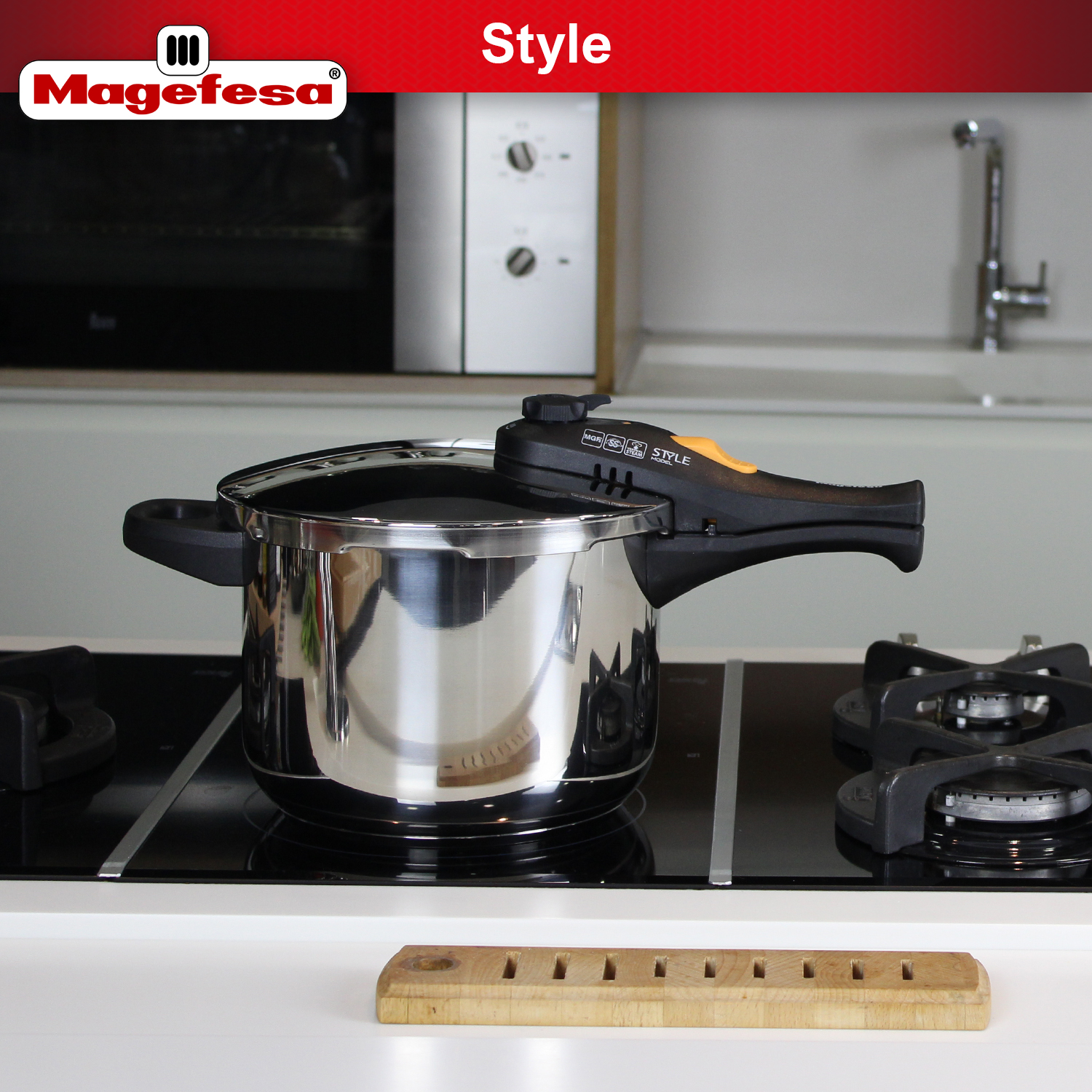Magefesa Style olla a presión de 6 litros, acero inoxidable, 5 sistemas de seguridad, para todo tipo de cocinas - Imagen 3