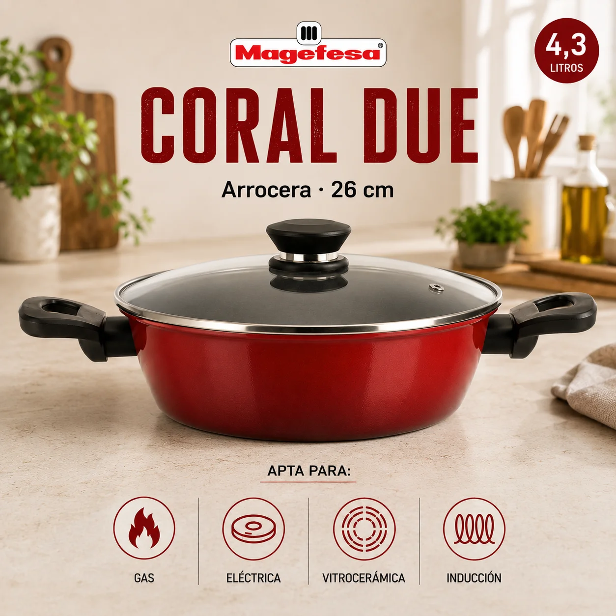 Olla Arrocera Magefesa Coral Due Roja 26 cm