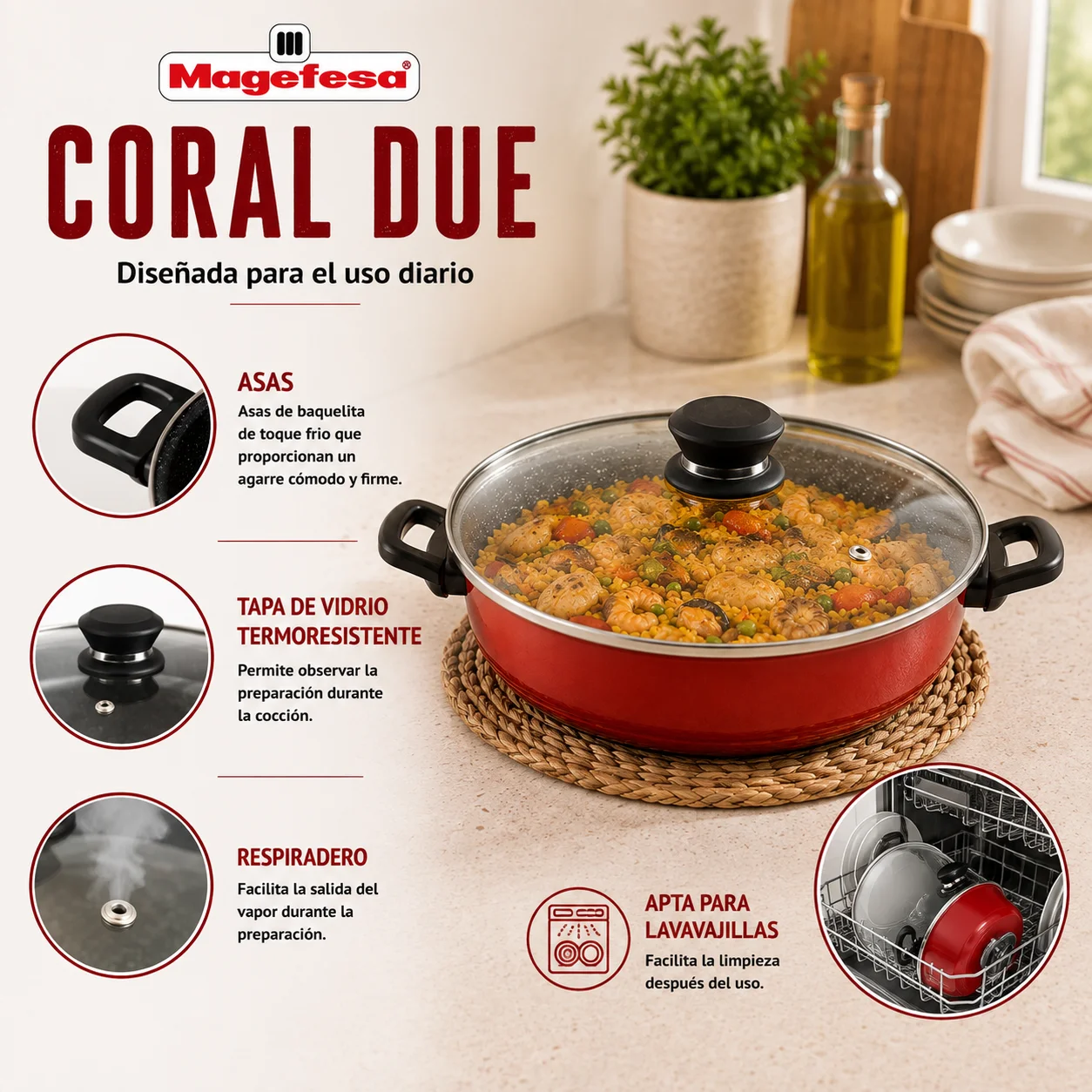 Compatibilidad de la Olla Arrocera Magefesa Coral Due Roja