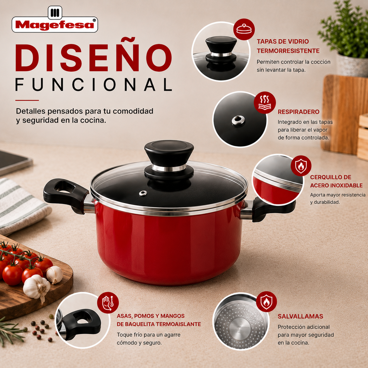 Set Magefesa Coral Roja 7 Piezas