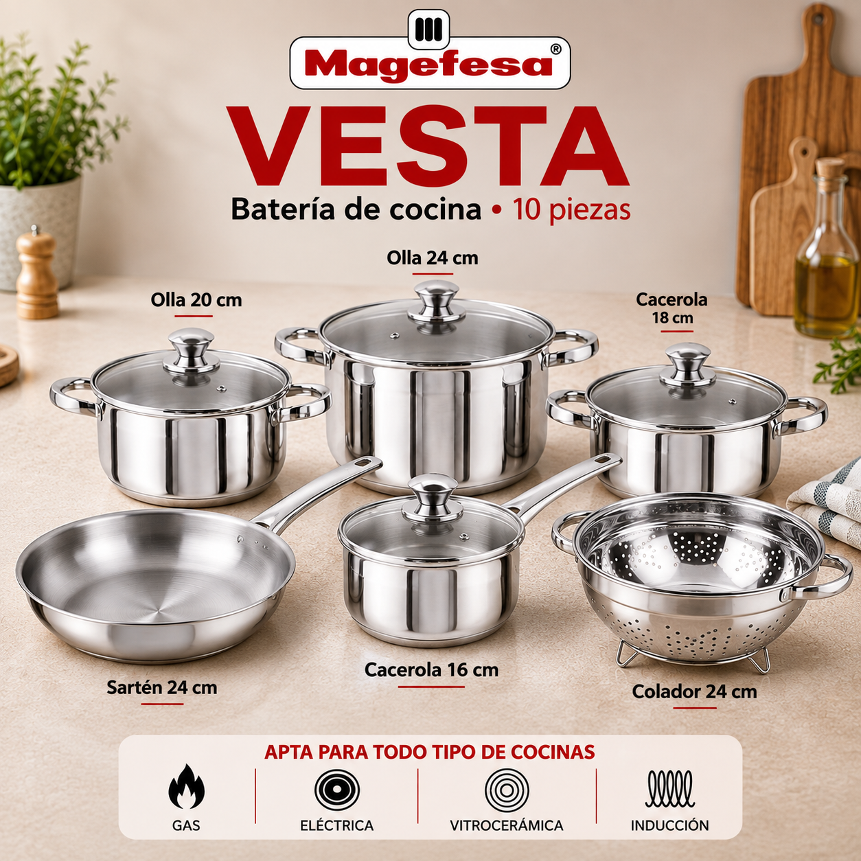 Batería de Cocina Magefesa Vesta 10 piezas
