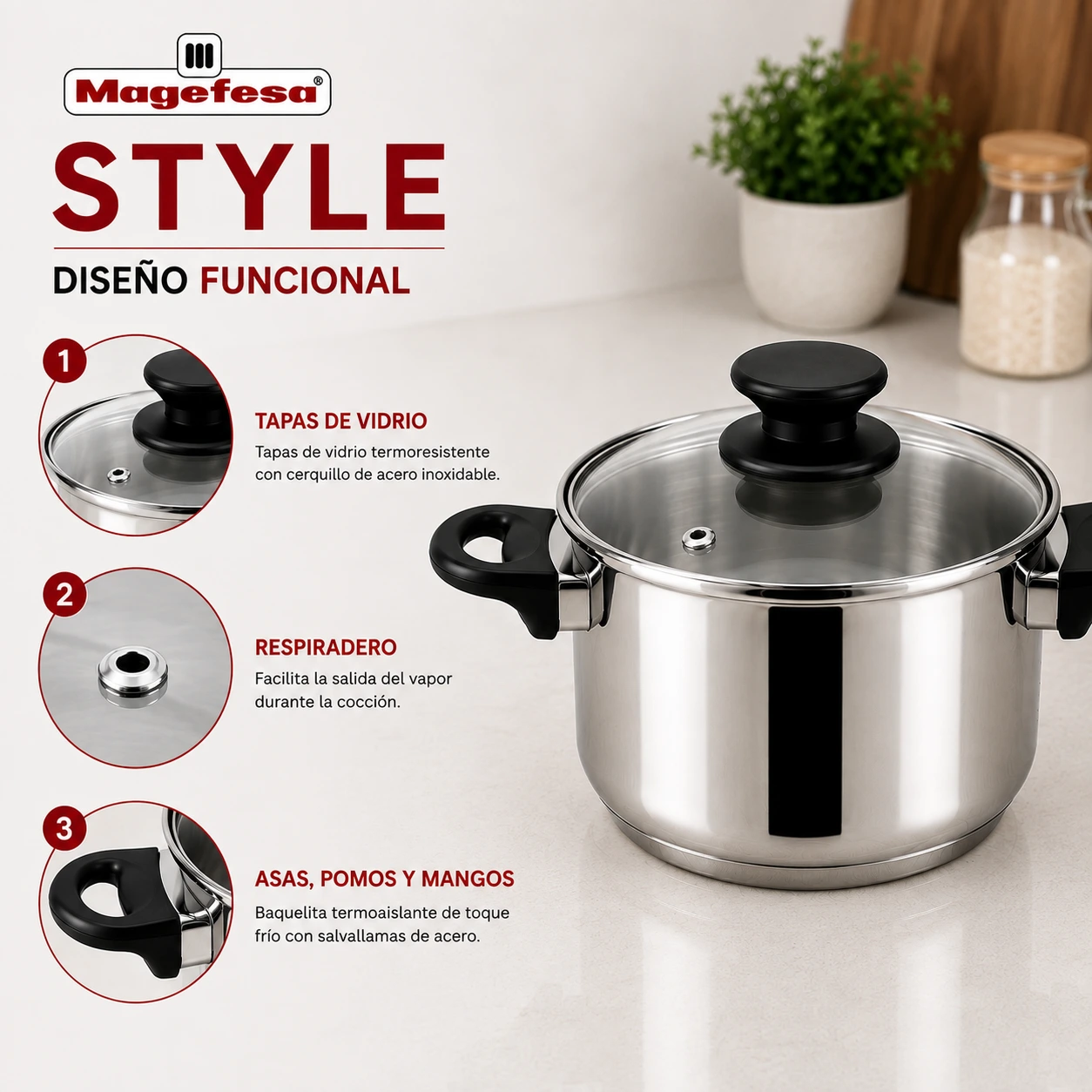Set Magefesa Style 5 piezas de acero inoxidable