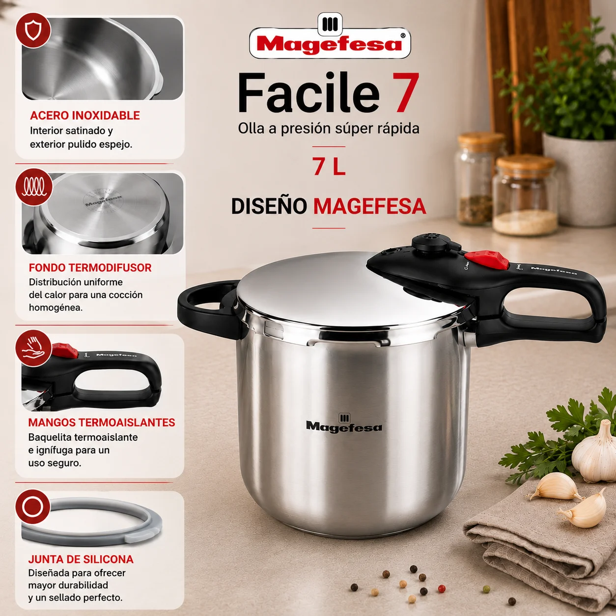 Cocción rápida con la Olla a Presión Magefesa Facile 7 Litros