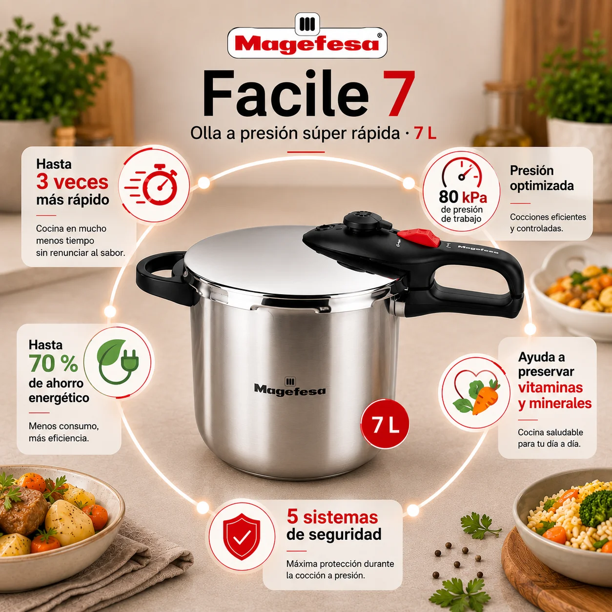 Seguridad y manejo de la Olla a Presión Magefesa Facile 7 Litros