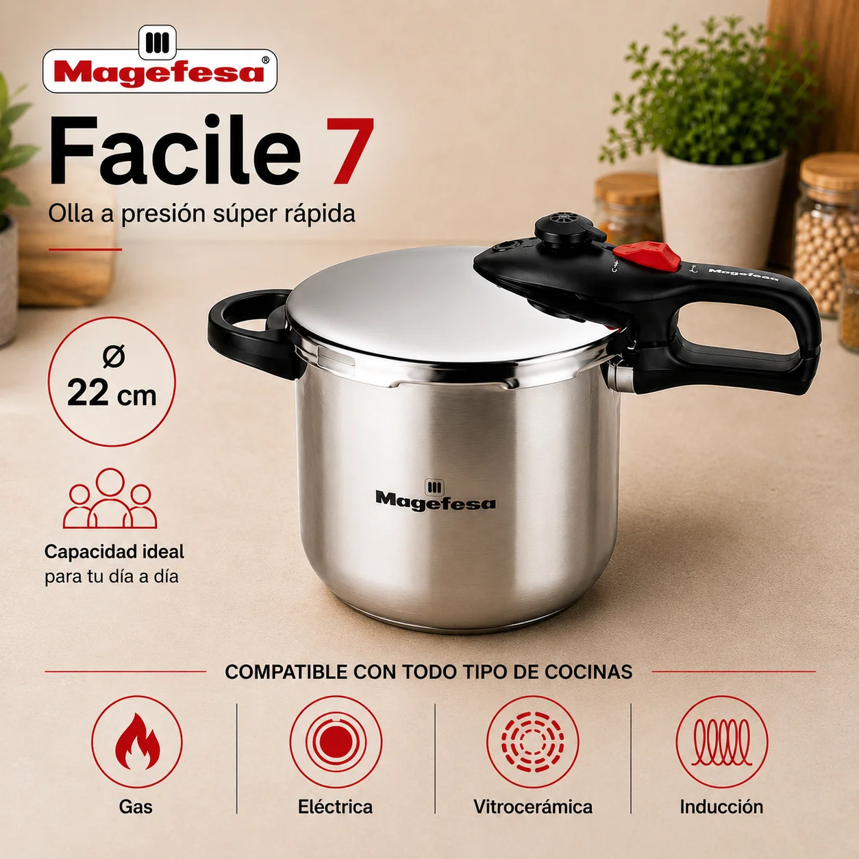Compatibilidad de la Olla a Presión Magefesa Facile 7 Litros
