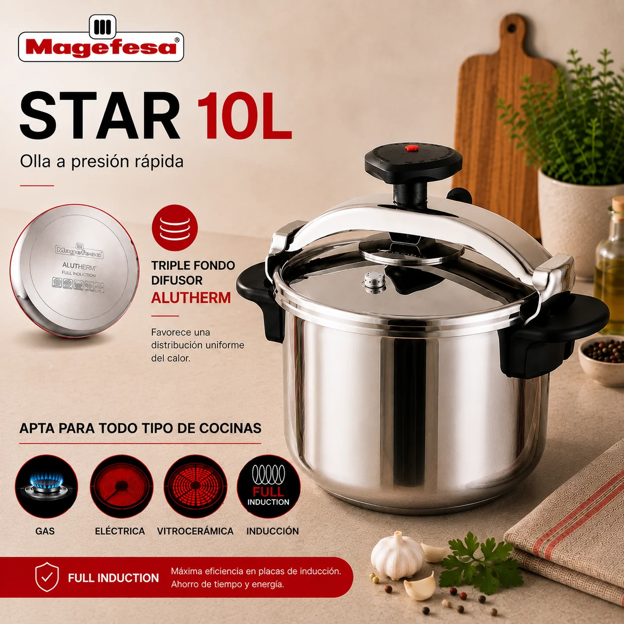 Tecnología Full Induction de la Olla a Presión Magefesa Star
