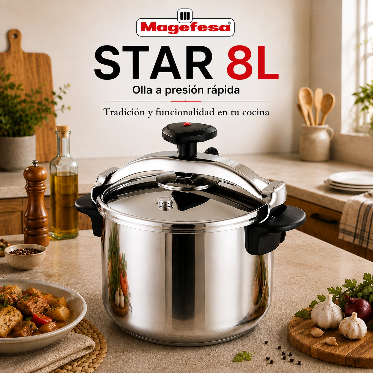 Olla a Presión Rápida Magefesa Star Recta 8 Litros