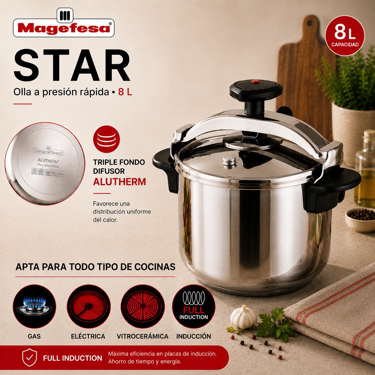 Compatibilidad de la Olla Magefesa Star Recta 8 Litros