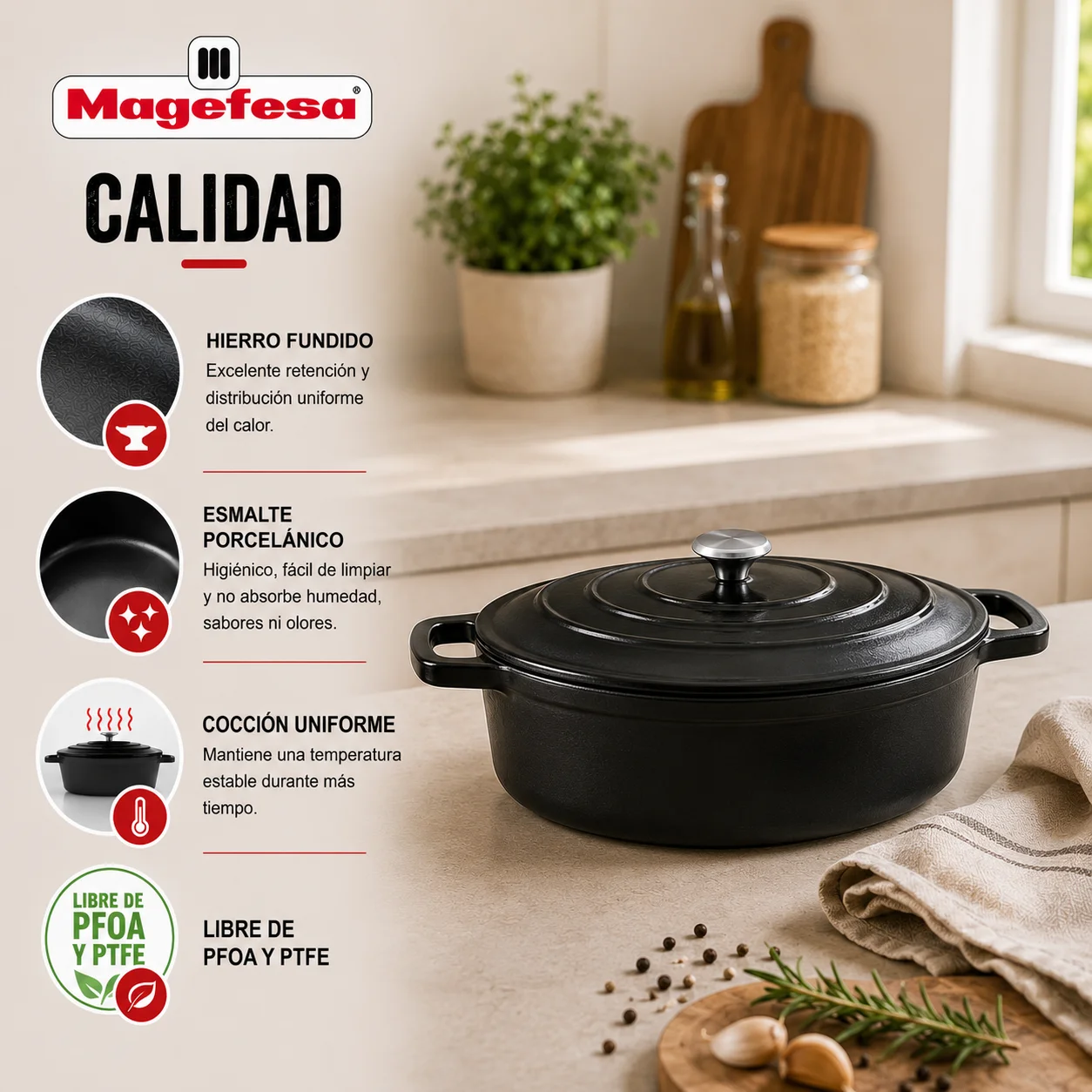Características de la Olla Oval Magefesa Ferro de hierro fundido