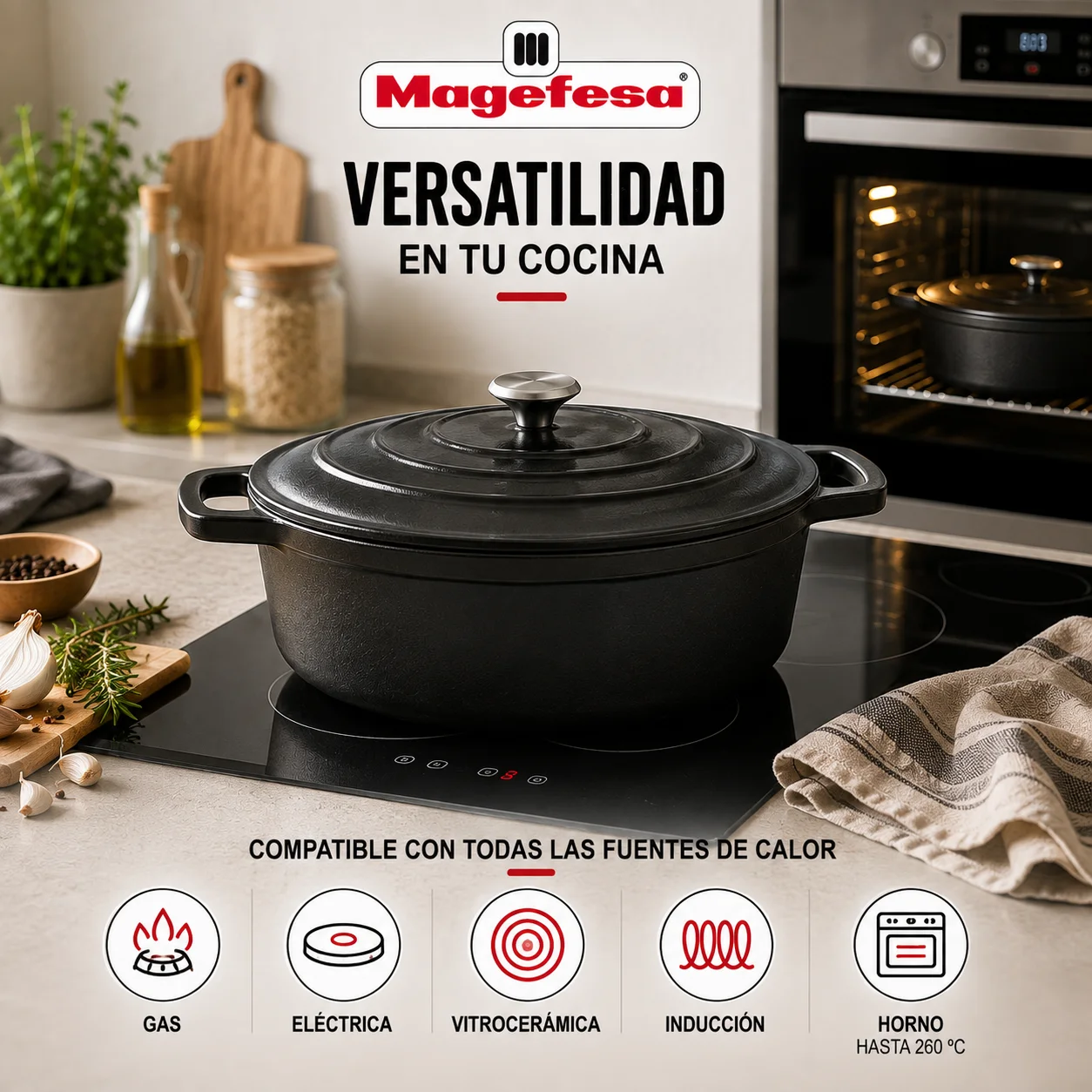 Usos y compatibilidad de la Olla Oval Magefesa Ferro
