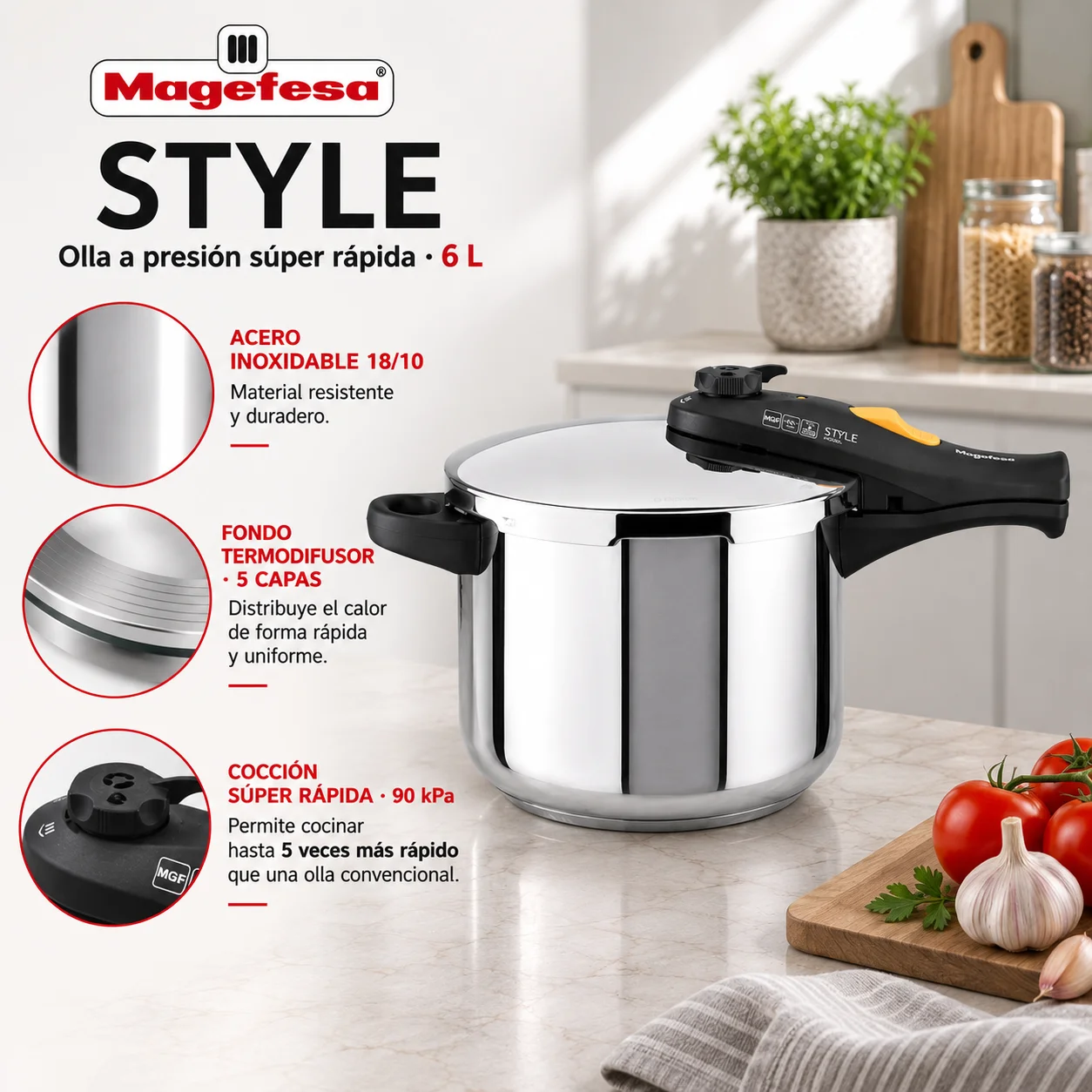 Características de la Olla a Presión Magefesa Style 6 Litros