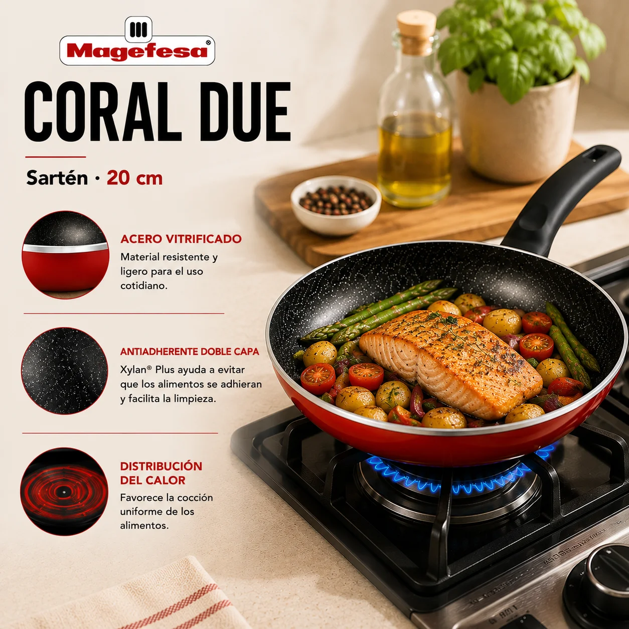 Características de la Sartén Magefesa Coral Due Roja 20 cm