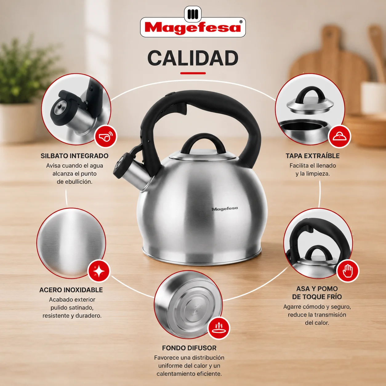 Características de la Tetera Silbadora Magefesa Silver