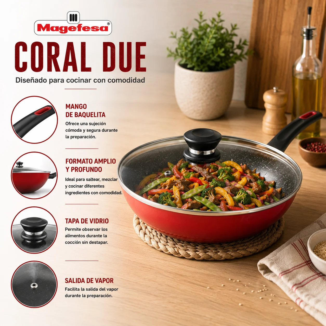 Compatibilidad del Wok Magefesa Coral Due Rojo