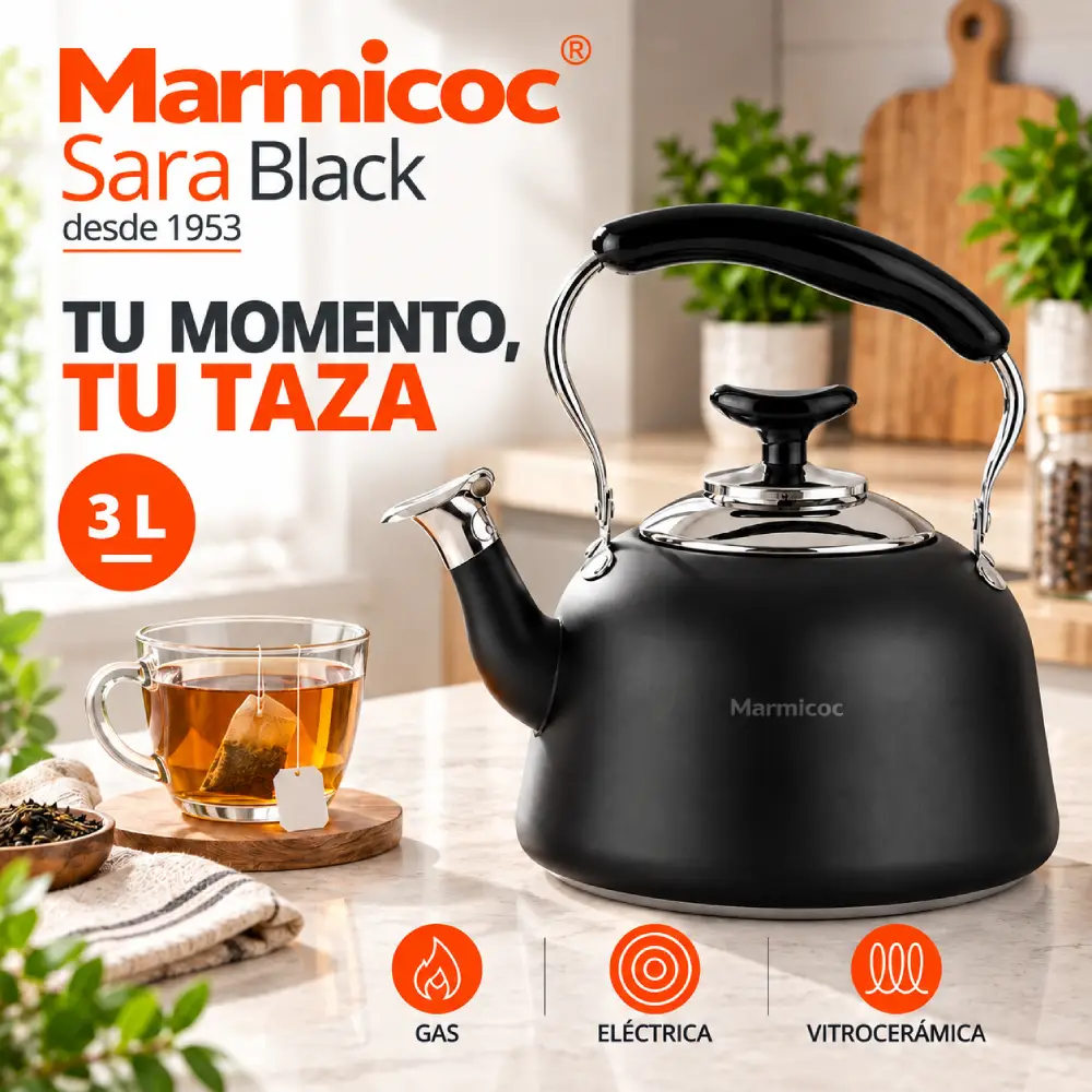 Tetera Silbadora Marmicoc Sara Black 3 Litros