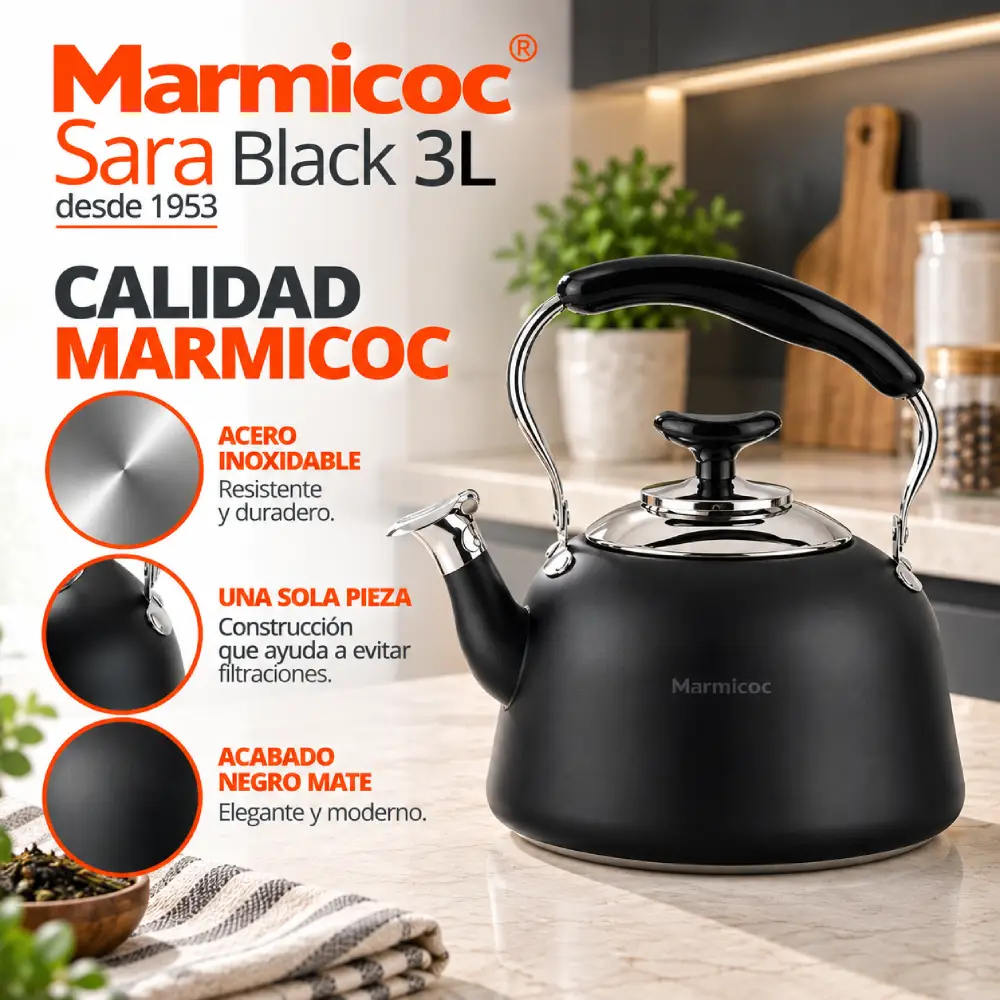 Características de la Tetera Marmicoc Sara Black 3 Litros