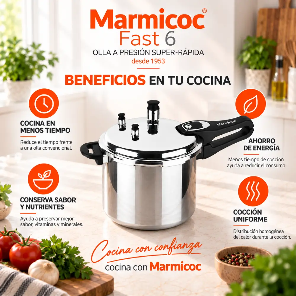 Beneficios de cocción de la Olla a Presión Marmicoc Fast 5,7 Litros