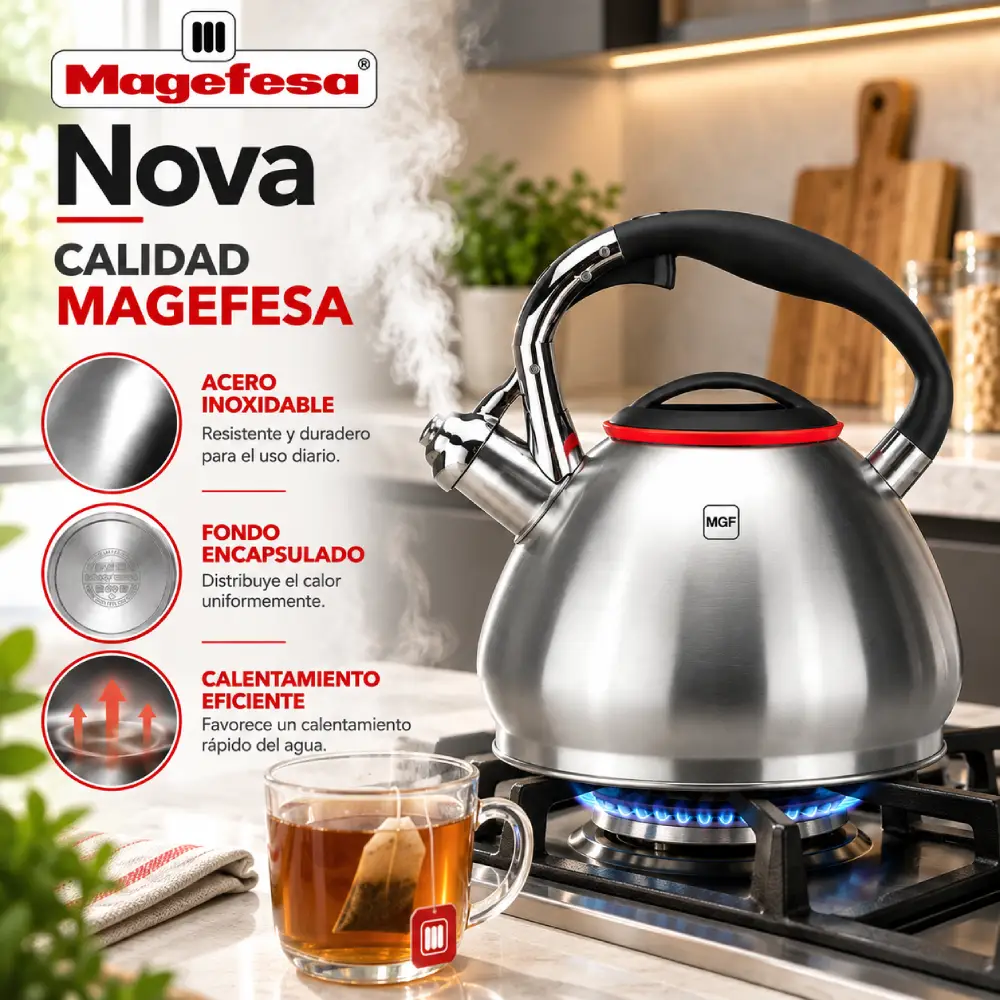 Acero inoxidable y fondo encapsulado Tetera Magefesa Nova